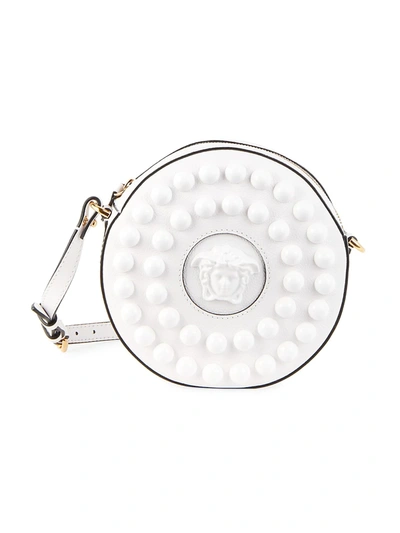 Shop Versace Women's La Medusa Bauble Leather Disco Bag In Optical White