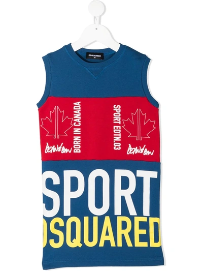 Shop Dsquared2 Vest-sweatshirt Dress With Logo Print In Blue