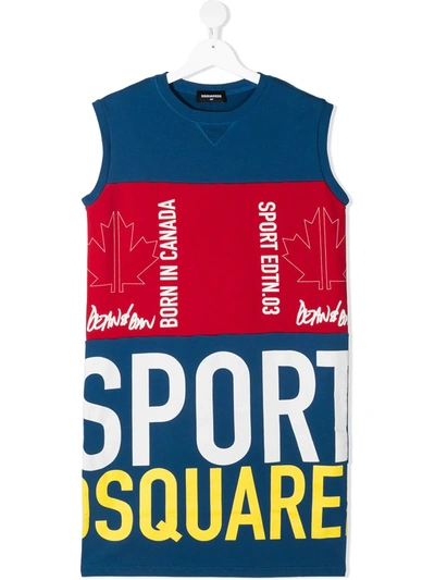 Shop Dsquared2 Teen Vest-sweatshirt Dress With Logo Print In Blue