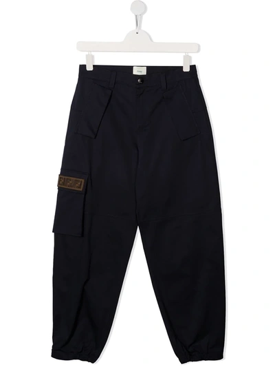 Shop Fendi Teen Tapered Trousers In Blue