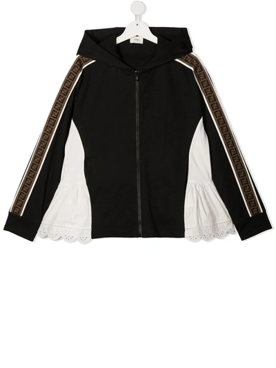 Shop Fendi Teen Panelled Zip-up Hoodie In Black