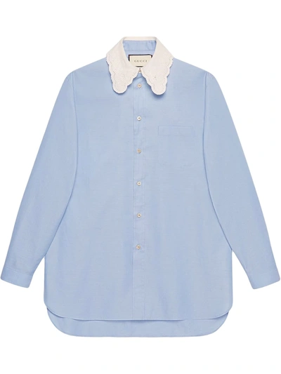 Shop Gucci Oversize Cotton Shirt In Blue
