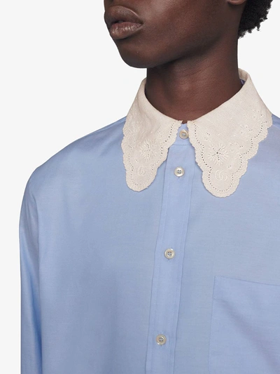 Shop Gucci Oversize Cotton Shirt In Blue