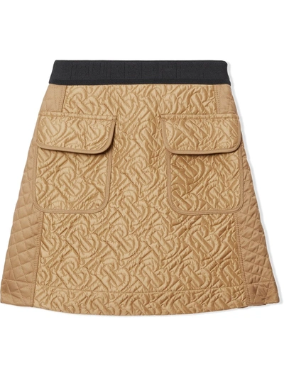 Shop Burberry Monogram Quilted A-line Skirt In Brown