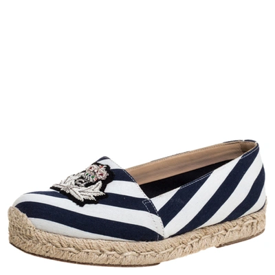 Pre-owned Christian Louboutin Blue/white Striped Canvas Galia Espadrille Flats Size 35