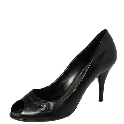 Pre-owned Louis Vuitton Black Leather Peep Toe Pumps Size 38.5