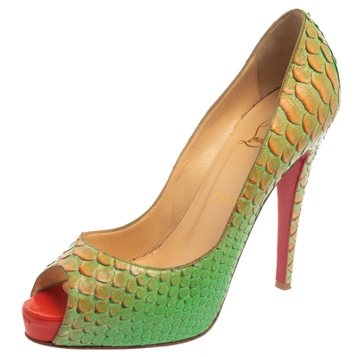 Pre-owned Christian Louboutin Green/orange Python Very Prive Peep Toe Pumps Size 40