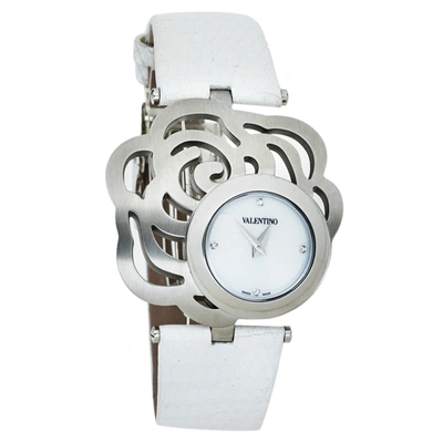 Pre-owned Valentino Garavani White Stainless Steel Rosier Baselworld V55 Women's Wristwatch 40mm