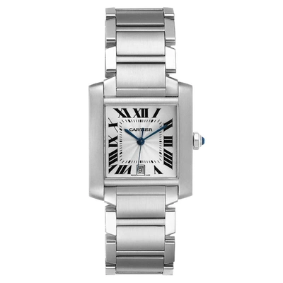 Pre-owned Cartier Silver Stainless Steel Tank Francaise Automatic W51002q3 Men's Wristwatch 28 X 32 Mm