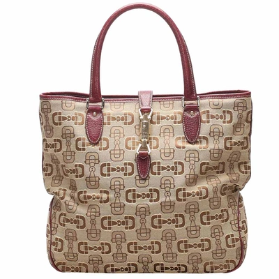Pre-owned Gucci Ssima Canvas New Jackie Tote Bag In Beige