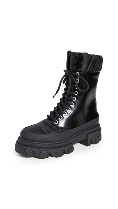 Shop Ganni Track Sole Combat Boots In Black