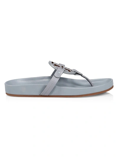 Shop Tory Burch Miller Cloud Leather Thong Slides In Cloud Blue