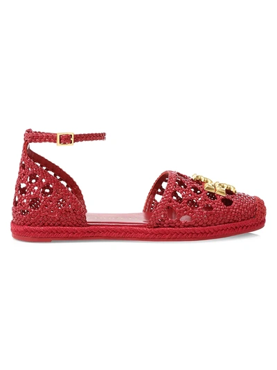 Shop Tory Burch Women's Eleanor Woven Leather D'orsay Espadrille Sandals In Tory Red
