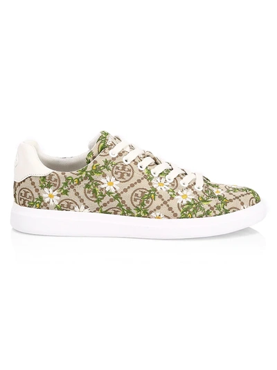 Shop Tory Burch Women's T Monogram Howell Floral-embroidered Sneakers In Hazel