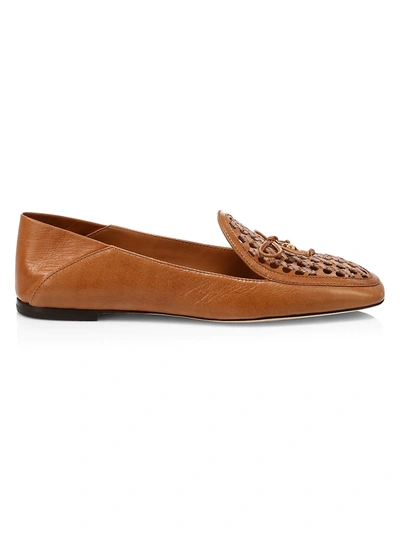Shop Tory Burch Tory Charm Woven Leather Loafers In Tan