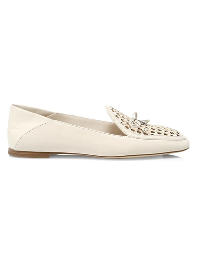 Shop Tory Burch Tory Charm Woven Leather Loafers In New Ivory
