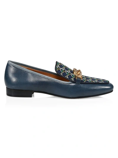 Shop Tory Burch Jessa Print & Leather Loafers In Perfect Navy