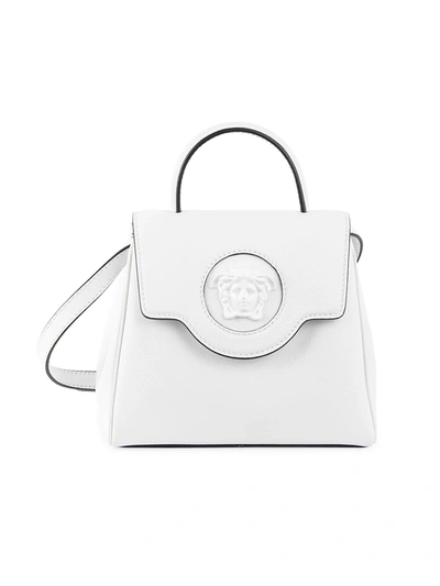 Shop Versace Women's La Vacanza Mini La Medusa Leather Top Handle Bag In Optical White