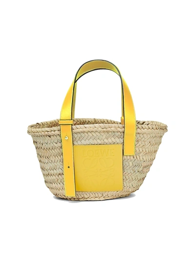 Shop Loewe Mini Leather-trimmed Woven Basket Bag In Yellow