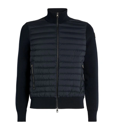 Moncler Tricot Cardigan With Down-filled Front In Dark Blue | ModeSens Moncler Tricot Cardigan With Down-filled Front In Dark Blue | ModeSens