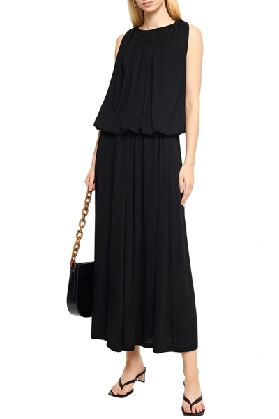 Shop Totême Amelia Gathered Stretch-jersey Midi Skirt In Black