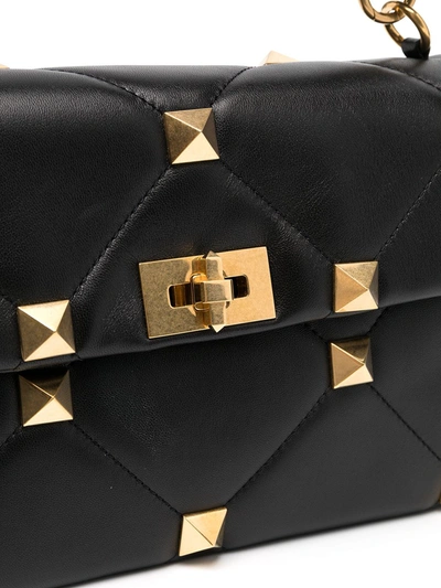 Shop Valentino Large Roman Stud Shoulder Bag In Black