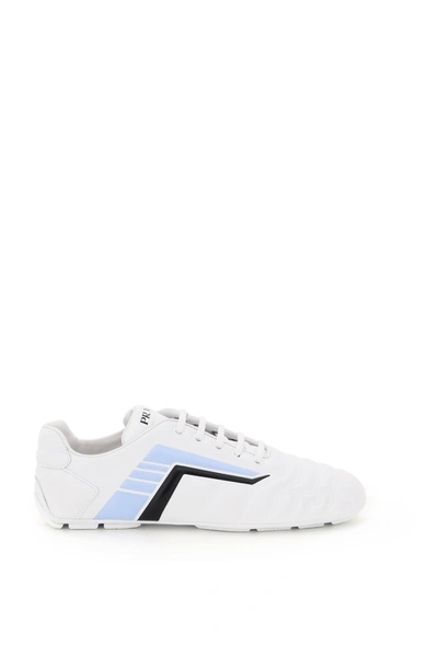 Shop Prada Rev Leather Sneakers In Bianco Azzurro (white)