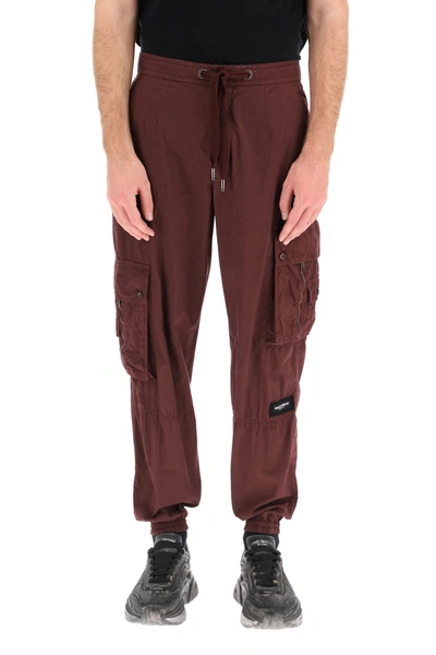 Shop Dolce & Gabbana Cotton Cargo Trousers In Bordeaux (red)