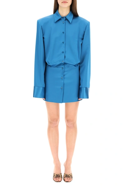 Shop Attico Margot Mini Shirt Dress In Laguna (blue)