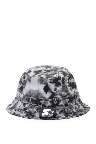 Shop Marcelo Burlon County Of Milan Starter Cross Tie-dye Bucket Hat In White Dark Blue (grey)