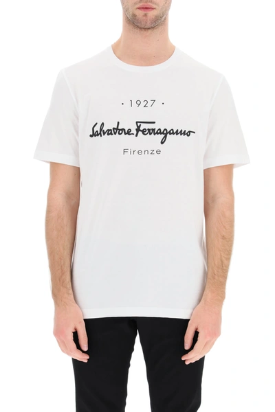 Shop Ferragamo 1927 Signature Print T-shirt In White (white)