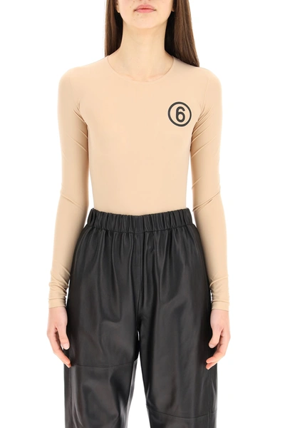 Shop Mm6 Maison Margiela 6 Logo Jersey Bodysuit In Nude (beige)