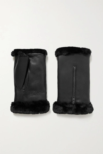 Shop Agnelle Barbara Faux Fur-lined Leather Wrist Warmers In Black