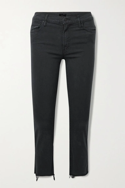 Shop Mother The Insider Crop Frayed High-rise Flared Jeans In Black