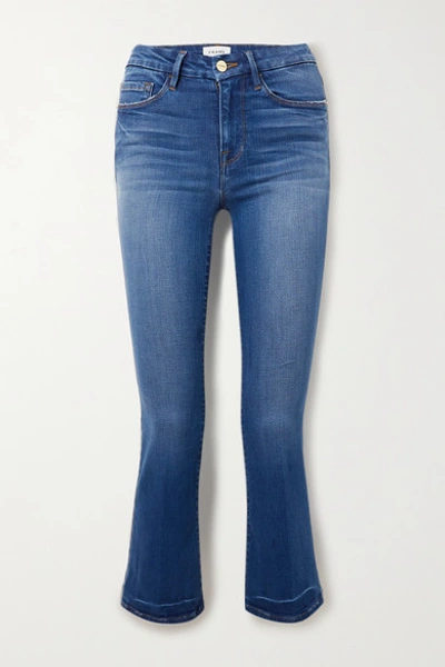 Shop Frame Le Crop Mini Boot High-rise Jeans In Mid Denim