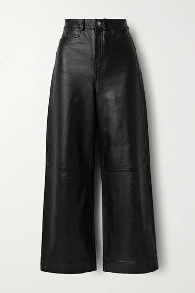 Shop Proenza Schouler White Label Cropped Leather Wide-leg Pants In Black