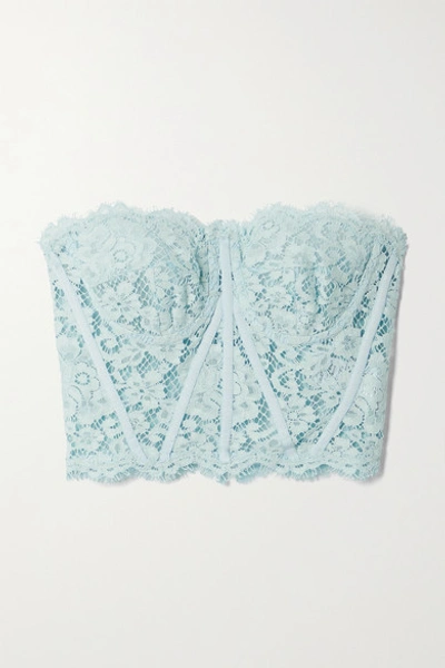 Shop Dolce & Gabbana Strapless Grosgrain-trimmed Corded Lace Bustier Top In Blue
