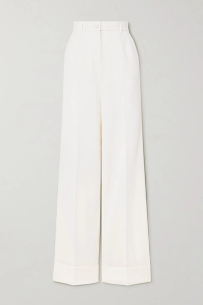 Shop Dolce & Gabbana Wool-blend Wide-leg Pants In White