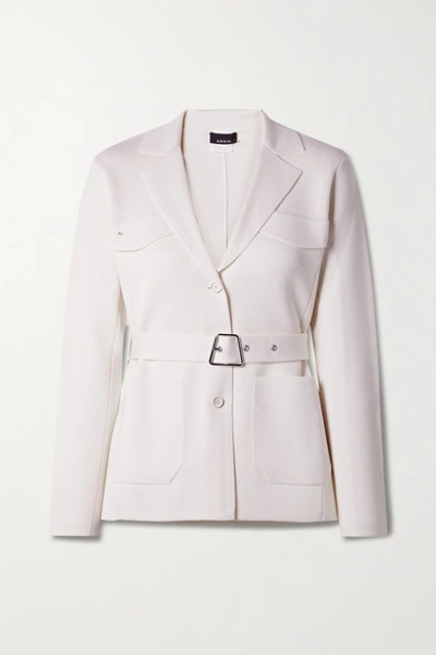 Shop Akris Belted Wool And Mulberry Silk-blend Blazer In Cream