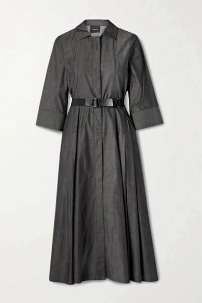 Shop Akris Belted Cotton-poplin Midi Shirt Dress In Black