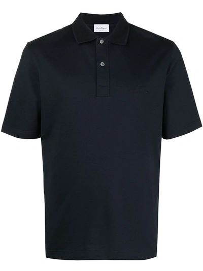 Shop Ferragamo Logo-embroidered Polo Shirt In Blue