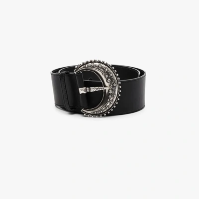Shop Etro Black Cresent Leather Belt