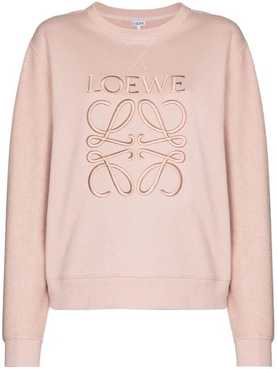 Shop Loewe Logo-embroidered Crew-neck Sweatshirt In Pink