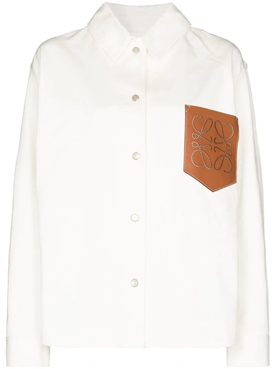 Shop Loewe Calf Leather Pocket Shirt In White