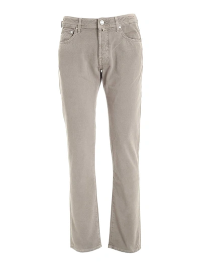 Shop Jacob Cohen Beige Logo Pants In Dove Grey Color