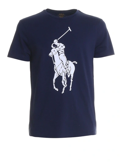 Shop Polo Ralph Lauren Navy Maxi Logo Print T-shirt In Blue