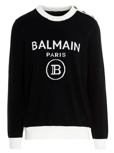 Shop Balmain Logo Sweater In Black In White