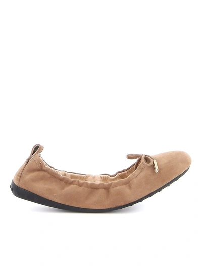 Shop Tod's Nubuck Flat Shoes In Beige