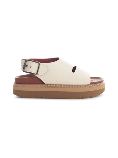 Shop Sofie D'hoore Platform Leather Sandal W/ankle Strap In Off White