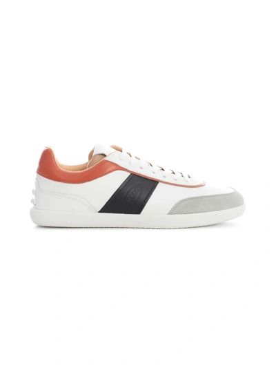 Shop Tod's Leather Sneakers W/contrast Band In Xnf Grey White Black